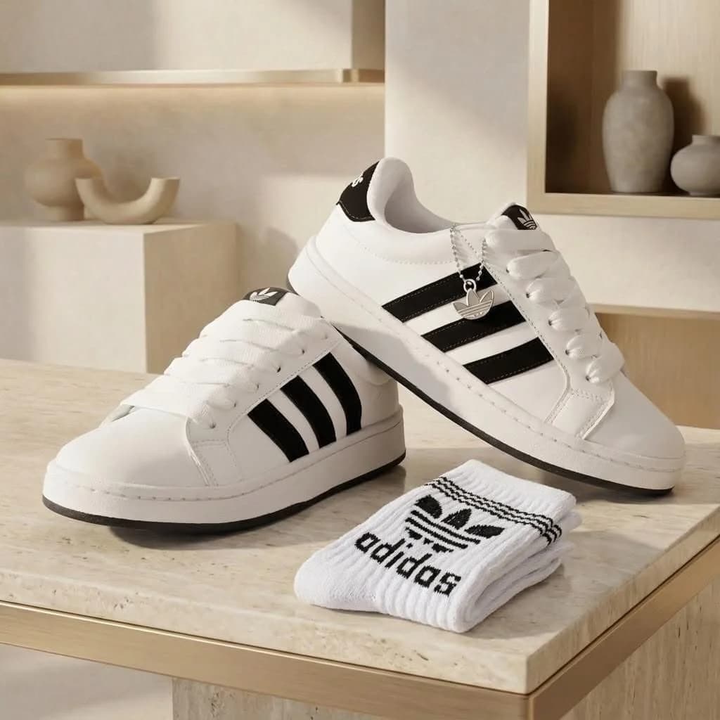 Adidas branco com listras pretas